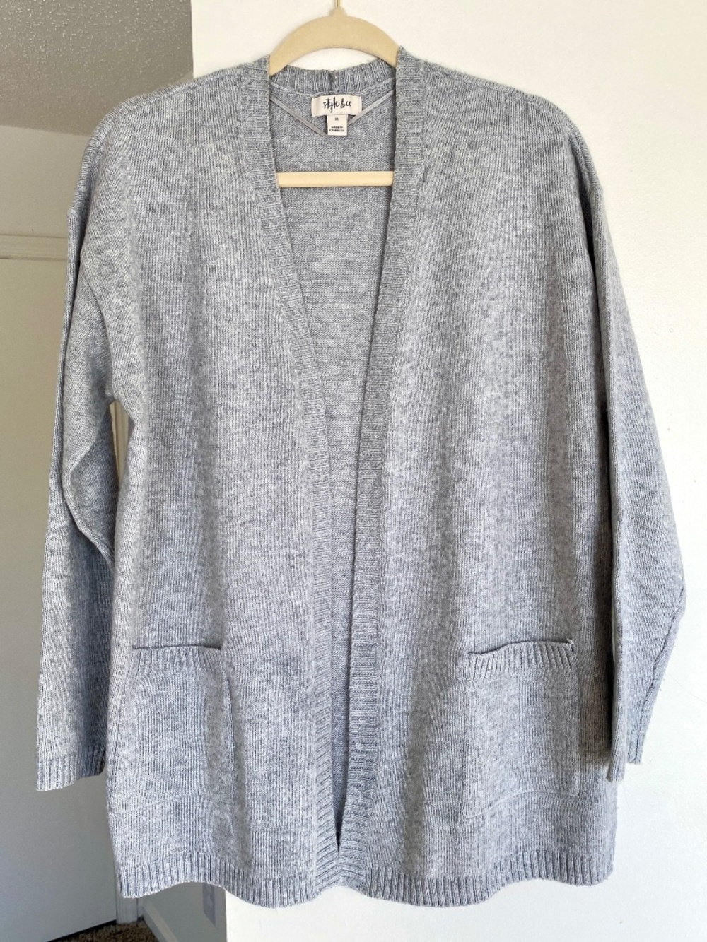 Style & Co Gray Open Front Cardigan Sweater Women’s Medium Cotton Blend Pockets